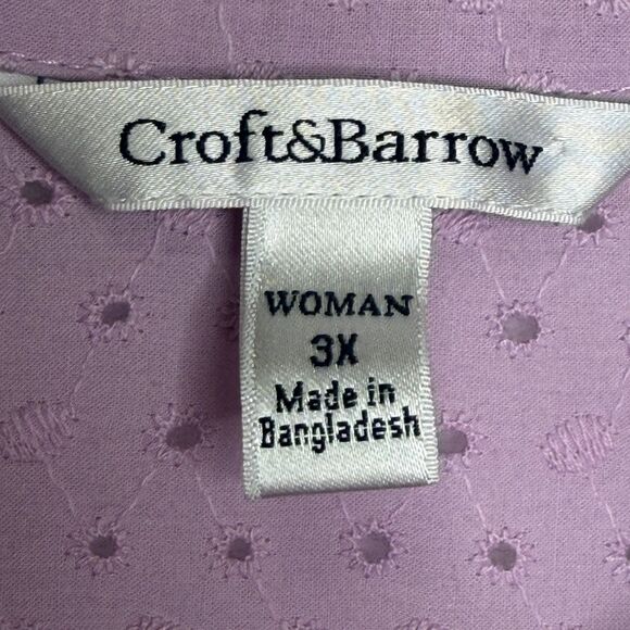 Croft & Barrow Eyelet 3/4 Roll-up Sleeve Button Up Blouse Lilac Purple Size 3x - Picture 3 of 16